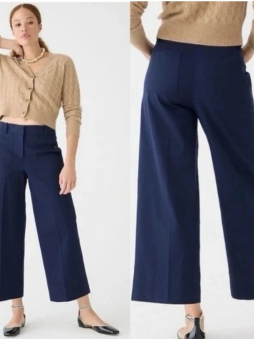 J.Crew Navy Sailor Wide Leg Crop Pants Size 8